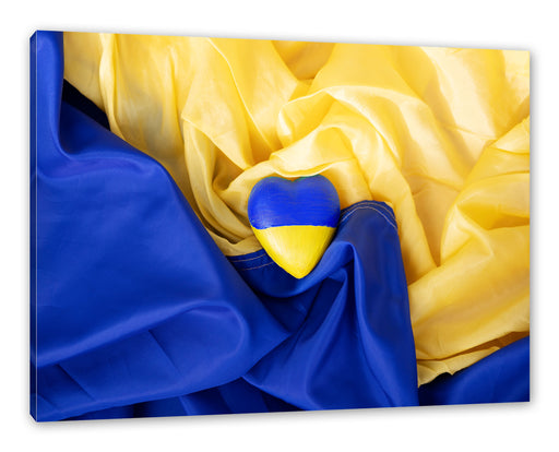 Herz mit Ukraine Flagge Leinwandbild Rechteckig