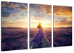 Frau auf Schienen bei Sonnenuntergang Leinwanbild 3Teilig