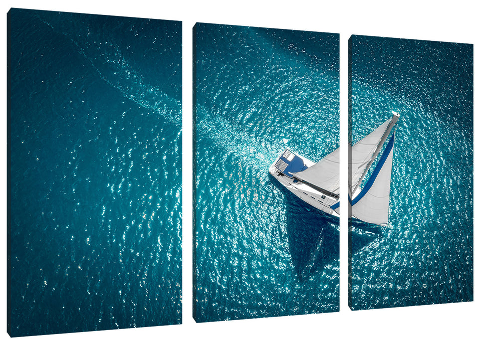 Einsames Segelboot auf dem Meer Leinwanbild 3Teilig
