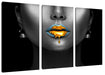 Frauenmund mit goldenem Gloss B&W Detail Leinwanbild 3Teilig