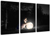 Hund mit leuchtendem Mond bei Nacht B&W Detail Leinwanbild 3Teilig