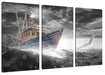 Fischerboot im Sturm auf hoher See B&W Detail Leinwanbild 3Teilig