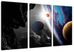 Abstrakte Planeten im Weltraum B&W Detail Leinwanbild 3Teilig