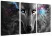 Abstrakter Wolf mit rauchenden Augen B&W Detail Leinwanbild 3Teilig