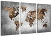 Weltkarte auf altem Holz B&W Detail Leinwanbild 3Teilig
