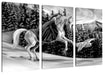 Mädchen reitet auf Einhorn im Winter, Monochrome Leinwanbild 3Teilig