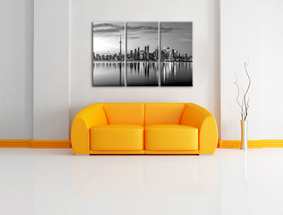 Skyline Toronto in der Abenddämmerung, Monochrome Leinwanbild Wohnzimmer 3Teilig