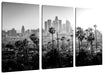 Palmen vor Skyline von Los Angeles, Monochrome Leinwanbild 3Teilig