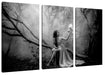 Mystische Schönheit im nebeligen Wald, Monochrome Leinwanbild 3Teilig