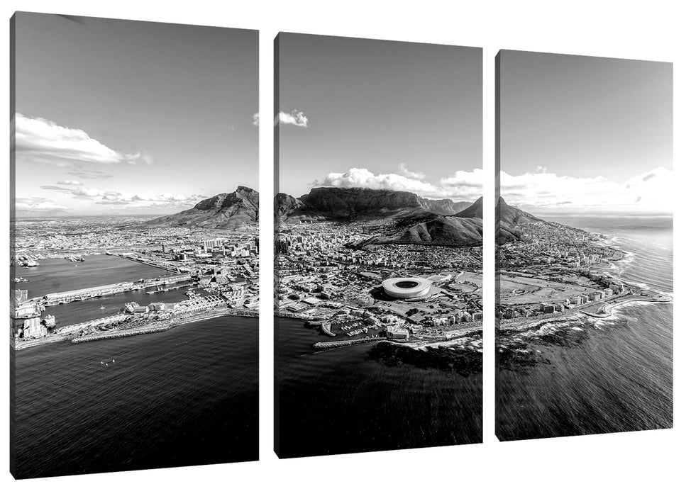 Luftaufnahme von Kapstadt, Monochrome Leinwanbild 3Teilig