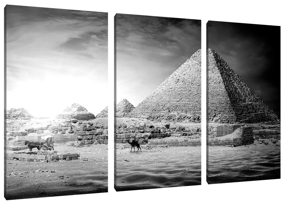 Pyramiden in Ägypten bei Sonnenuntergang, Monochrome Leinwanbild 3Teilig