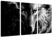 Abstrakter Wolf mit rauchenden Augen, Monochrome Leinwanbild 3Teilig