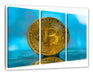 Bitcoin BTC reflektiert Wasser Leinwandbild 3Teilig