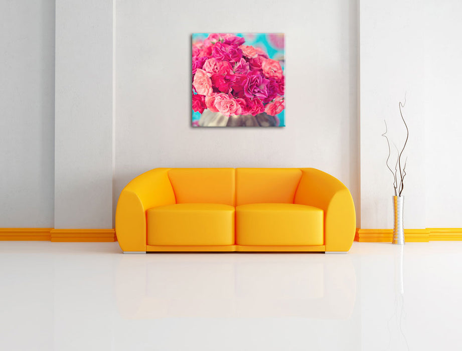 Blumen Leinwandbild Quadratisch über Sofa