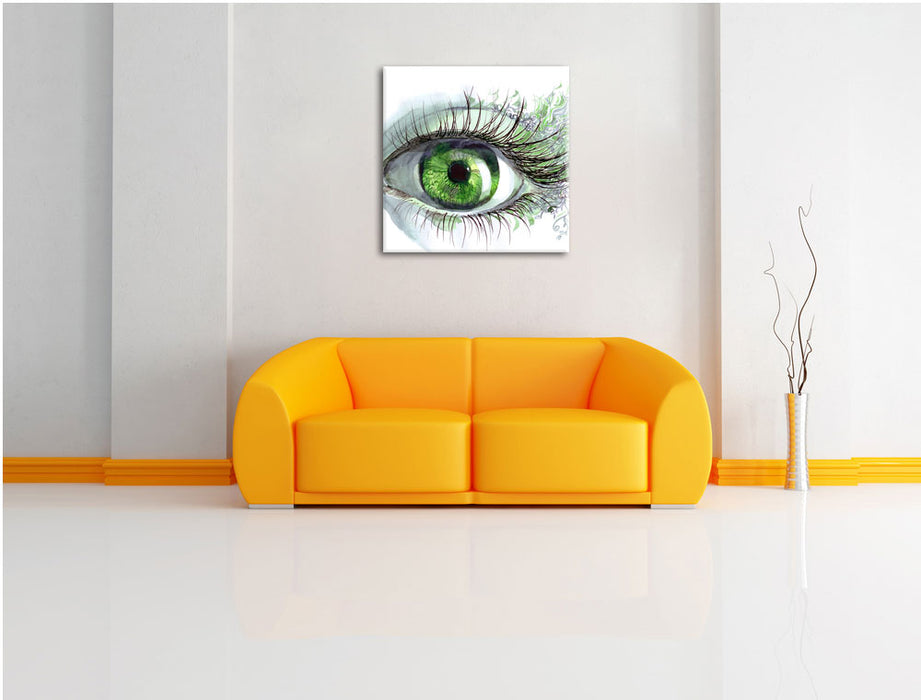 Grünes Auge Leinwandbild Quadratisch über Sofa