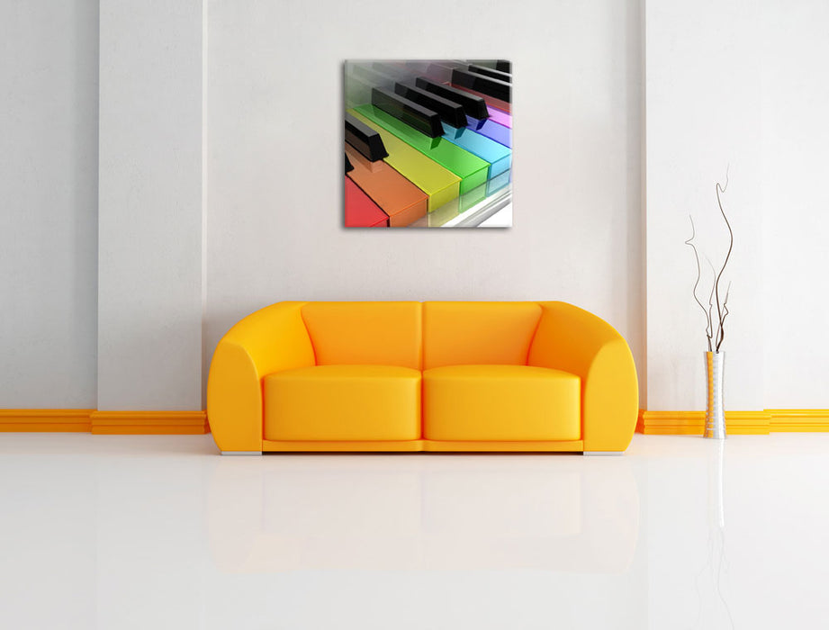 Piano Regenbogen Klaviertasten Leinwandbild Quadratisch über Sofa
