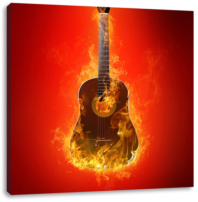 Brennende Gitarre Heiße Flammen Leinwandbild Quadratisch