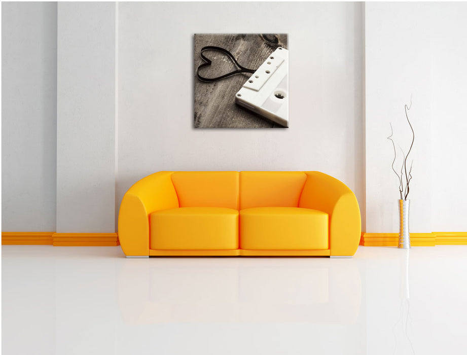 Retro Kasetten Leinwandbild Quadratisch über Sofa