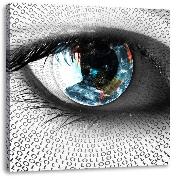 Auge mit binärem Code Leinwandbild Quadratisch