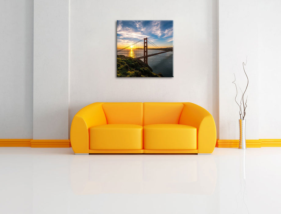 Golden Gate Bridge Leinwandbild Quadratisch über Sofa