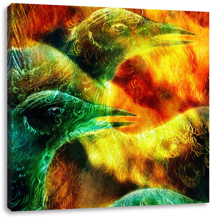 Vogel Phönix Collage Leinwandbild Quadratisch