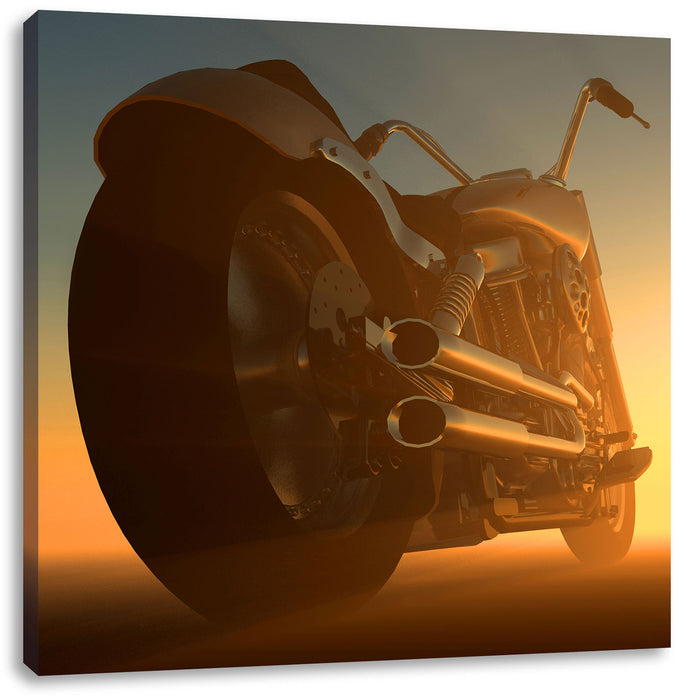 Edles Motorrad beim Sonnenuntergang Leinwandbild Quadratisch