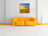 Sonnenuntergang Sonnenblumen Leinwandbild Quadratisch über Sofa