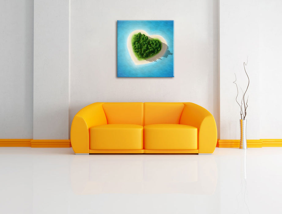 Herzförmige Insel Leinwandbild Quadratisch über Sofa