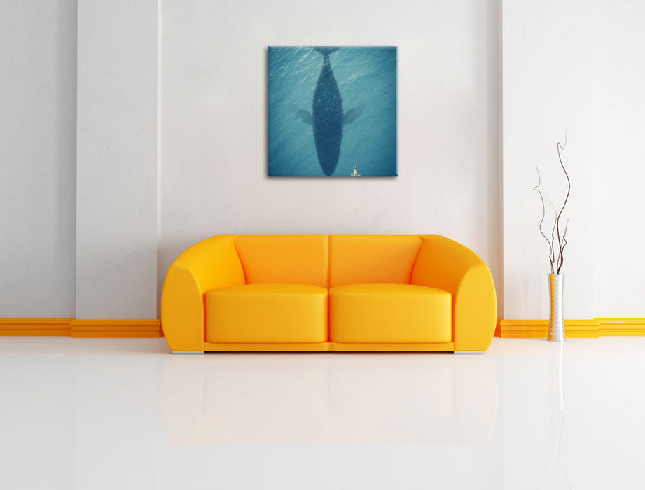 Riesiger Wal Schatten Leinwandbild Quadratisch über Sofa