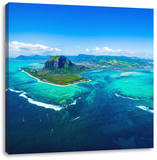 Blick von oben auf die Trauminsel Mauritius Leinwanbild Quadratisch