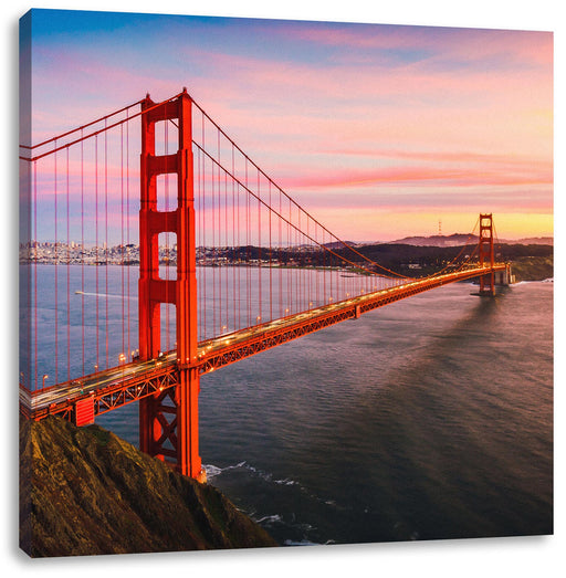 Golden Gate Bridge bei Sonnenuntergang Leinwanbild Quadratisch