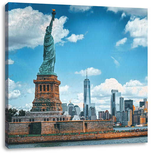Freiheitsstatue mit New Yorker Skyline Leinwanbild Quadratisch