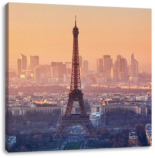 Panorama Eiffelturm bei Sonnenuntergang Leinwanbild Quadratisch