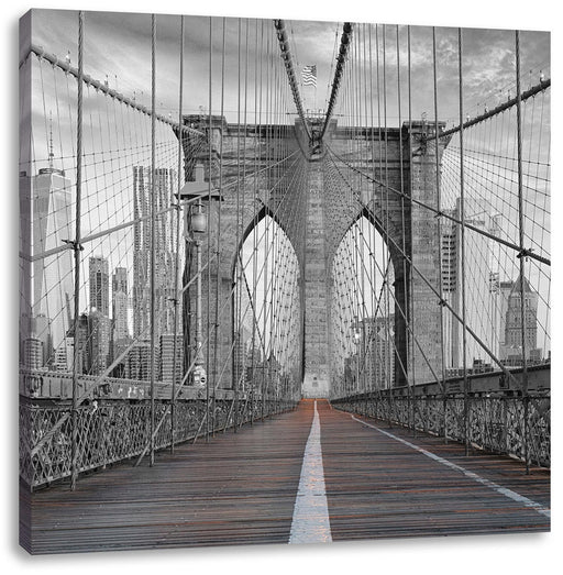 Leere Brooklyn Bridge in New York City B&W Detail Leinwanbild Quadratisch