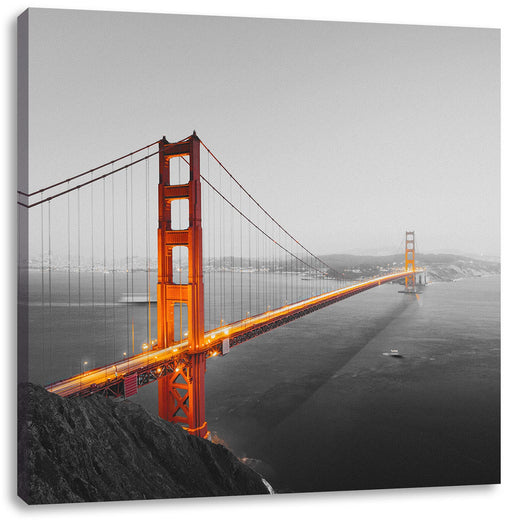 Golden Gate Bridge in der Abenddämmerung B&W Detail Leinwanbild Quadratisch