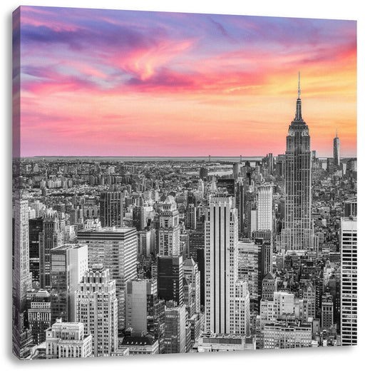 New York City bei Sonnenuntergang B&W Detail Leinwanbild Quadratisch