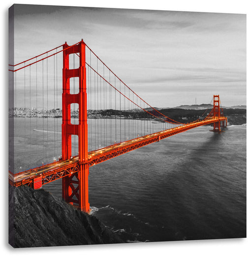 Golden Gate Bridge bei Sonnenuntergang B&W Detail Leinwanbild Quadratisch