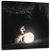 Hund mit leuchtendem Mond bei Nacht B&W Detail Leinwanbild Quadratisch