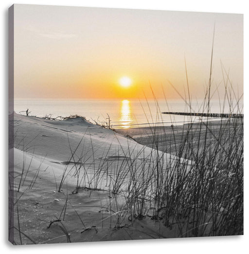 Dünenblick auf Meer bei Sonnenuntergang B&W Detail Leinwanbild Quadratisch