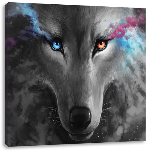 Abstrakter Wolf mit rauchenden Augen B&W Detail Leinwanbild Quadratisch