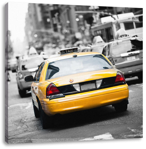 Gelbe Taxis am Times Square in New York B&W Detail Leinwanbild Quadratisch