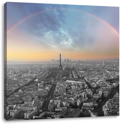 Panorama Regenbogen über Paris B&W Detail Leinwanbild Quadratisch
