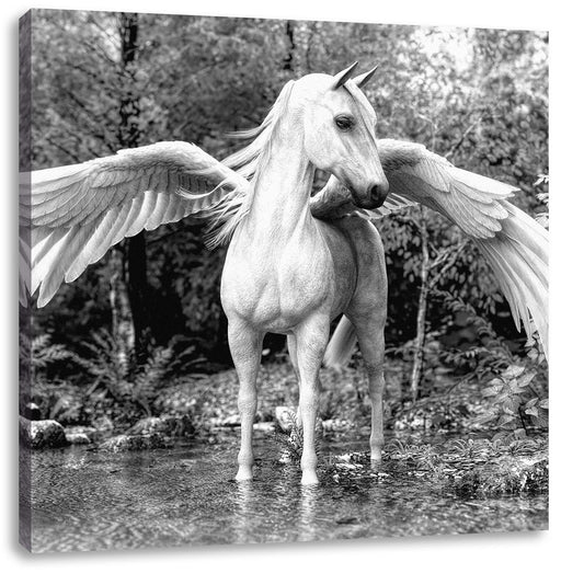 Pegasus im Fluss eines Herbstwaldes, Monochrome Leinwanbild Quadratisch