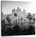 Palmen vor Skyline von Los Angeles, Monochrome Leinwanbild Quadratisch