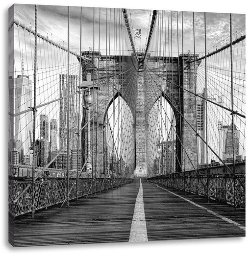 Leere Brooklyn Bridge in New York City, Monochrome Leinwanbild Quadratisch
