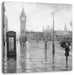 Regentag in London mit Big Ben, Monochrome Leinwanbild Quadratisch