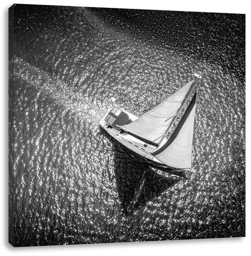 Einsames Segelboot auf dem Meer, Monochrome Leinwanbild Quadratisch