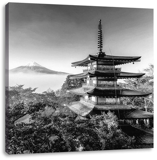 Japanischer Tempel in bunten Baumwipfeln, Monochrome Leinwanbild Quadratisch