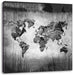 Weltkarte auf altem Holz, Monochrome Leinwanbild Quadratisch