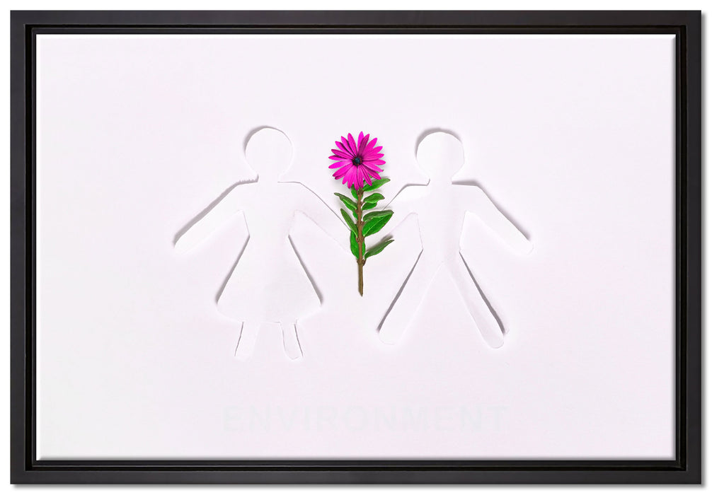 Pärchen mit Blume auf Leinwandbild gerahmt Größe 60x40